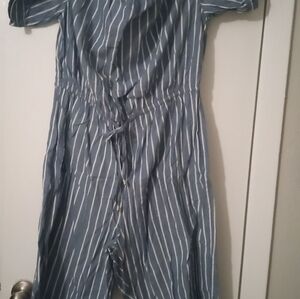 Ysmg Blue and White Striped Women Romper Size1X
